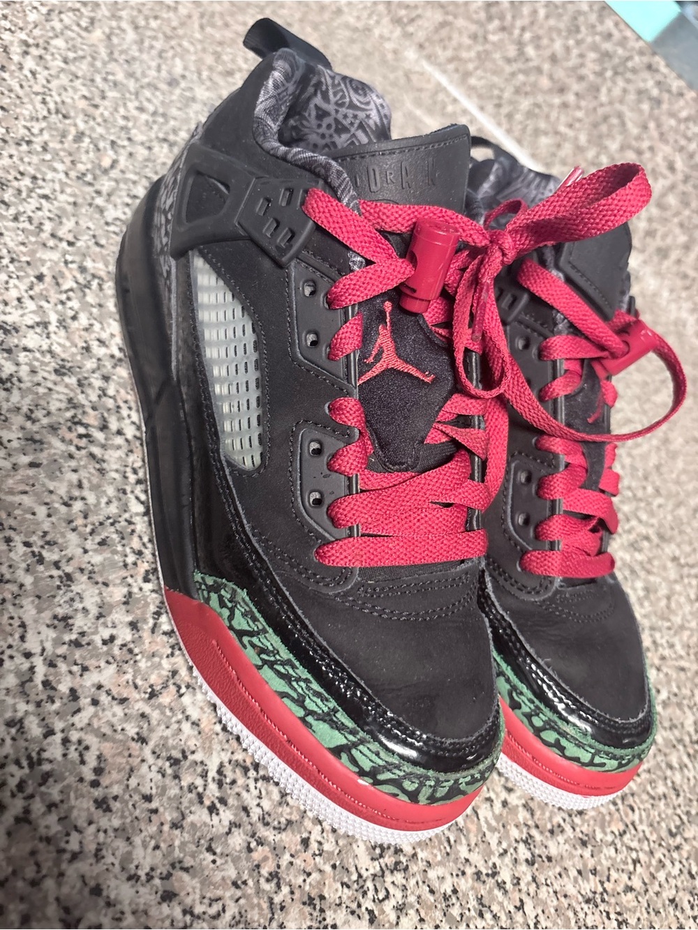 Jordan Black, Red and Green Patterned Basketball Shoes
